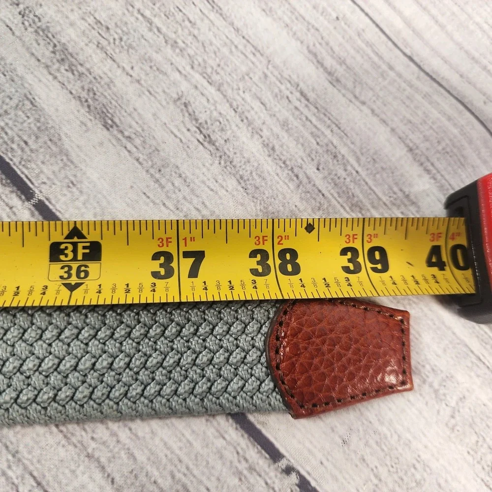FootJoy Mens Braided Golf Belt Gray Woven Stretch Leather Trim Silver Buckle